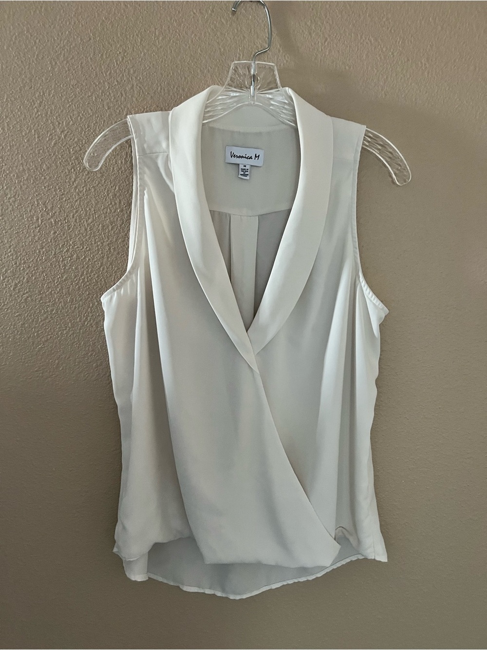 Veronica M Cream Sleeveless Draped Wrap Camisole